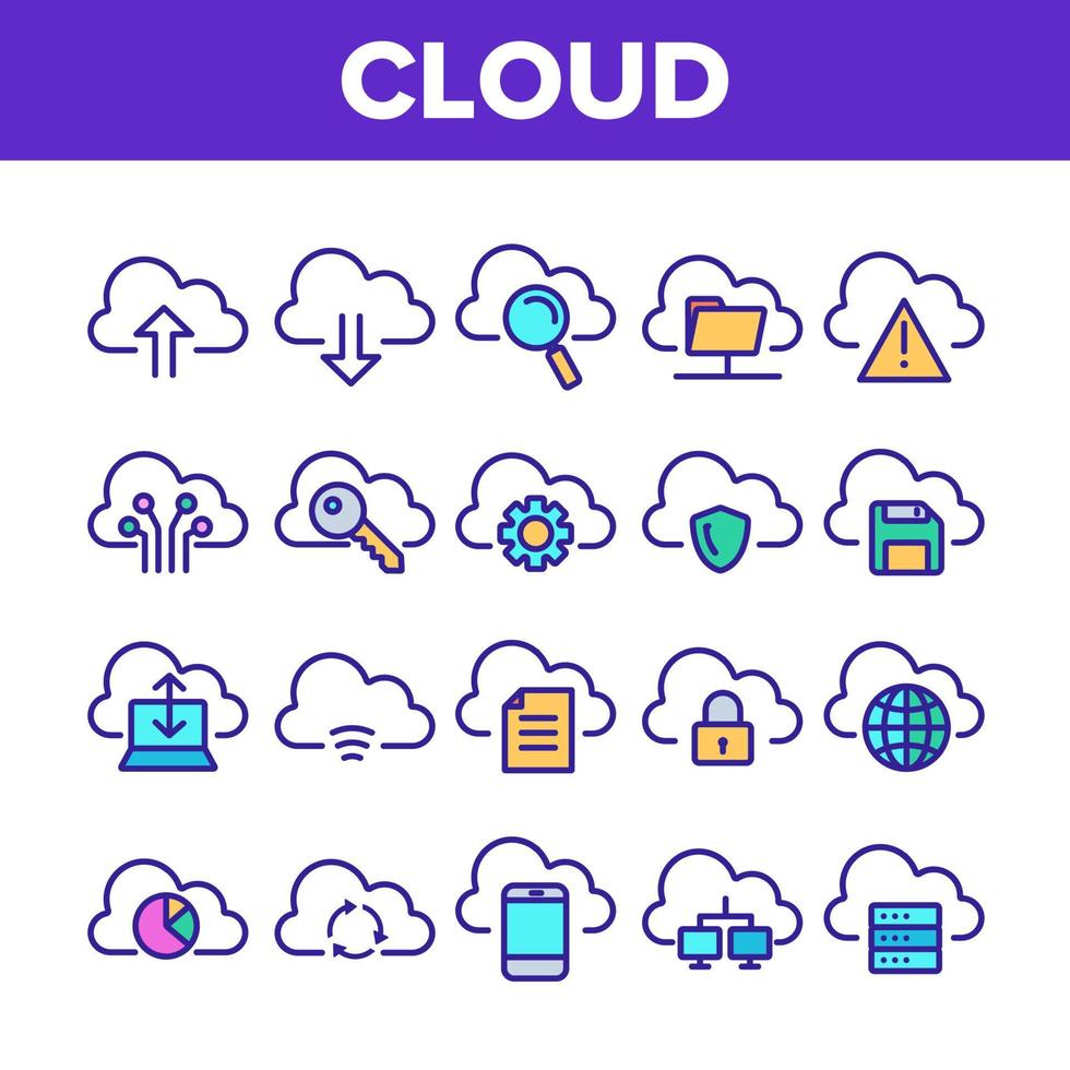 Color Cloud Service Sign Icons Set Vector