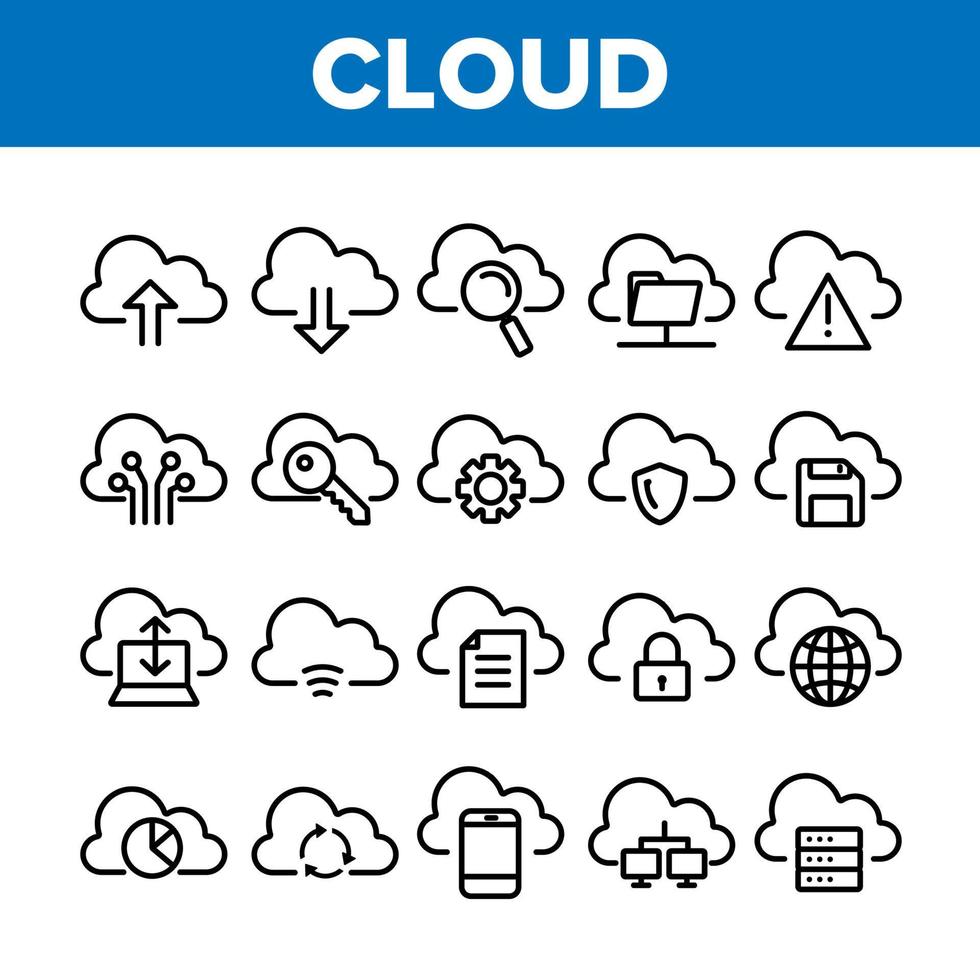 colección de iconos de signo de servicio en la nube establecer vector