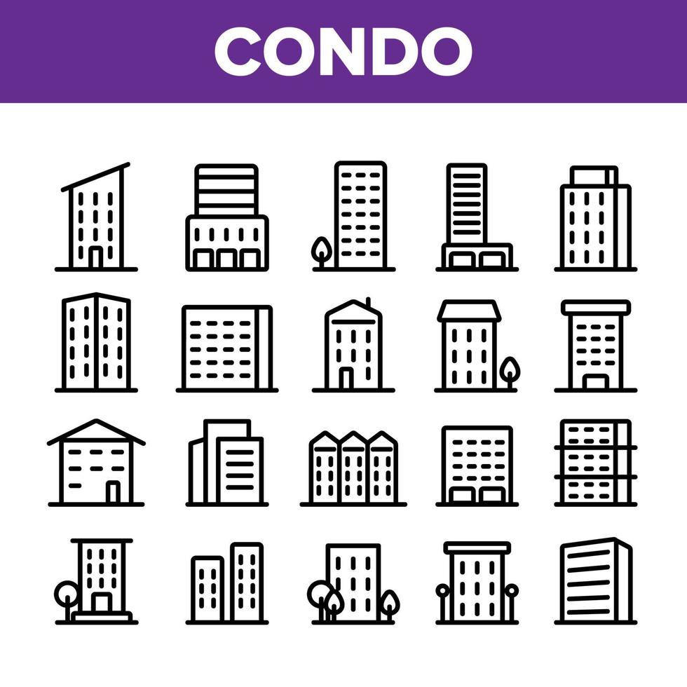 casa de vivienda, conjunto de iconos de vector lineal de condominio