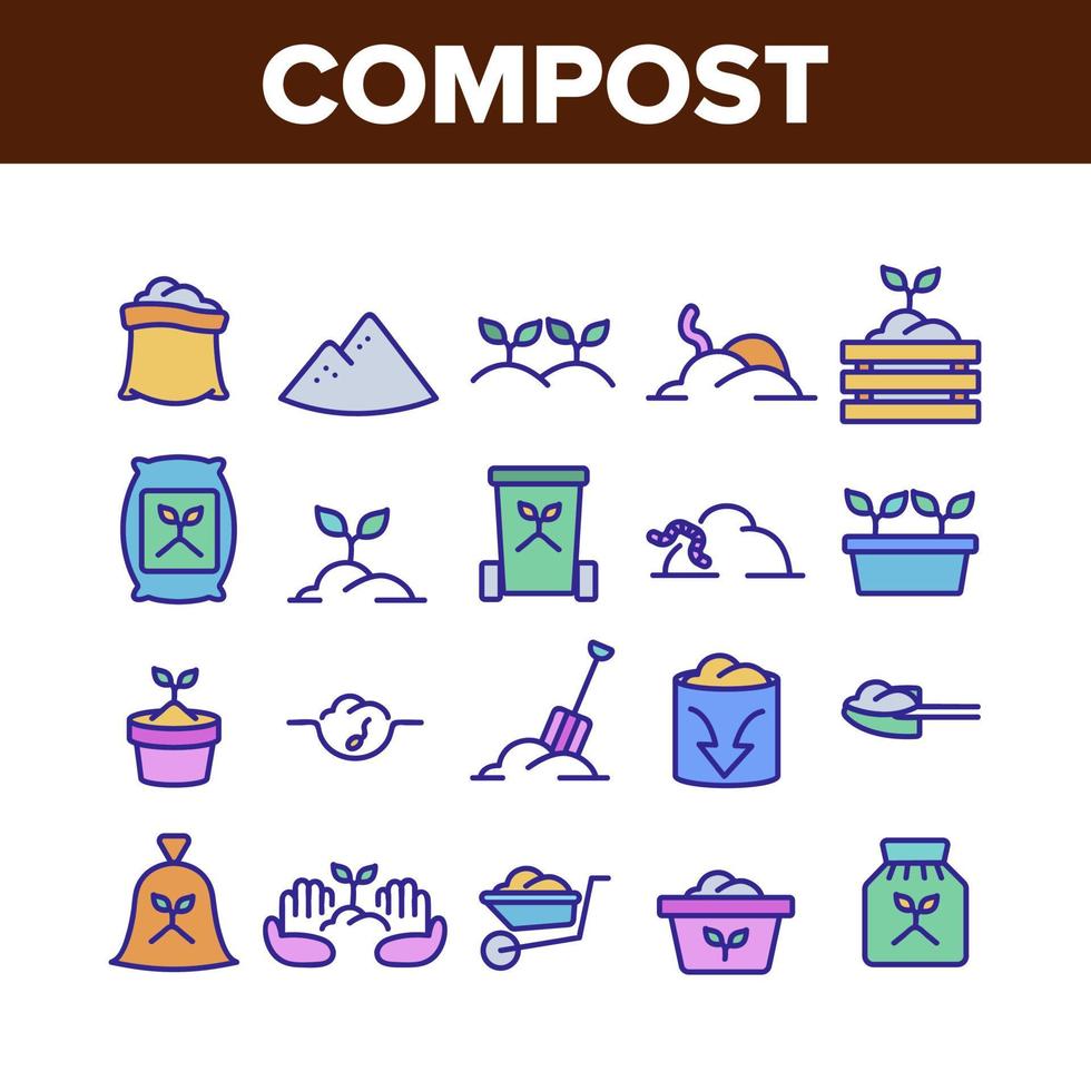 conjunto de iconos de colección de suelo de compost vector