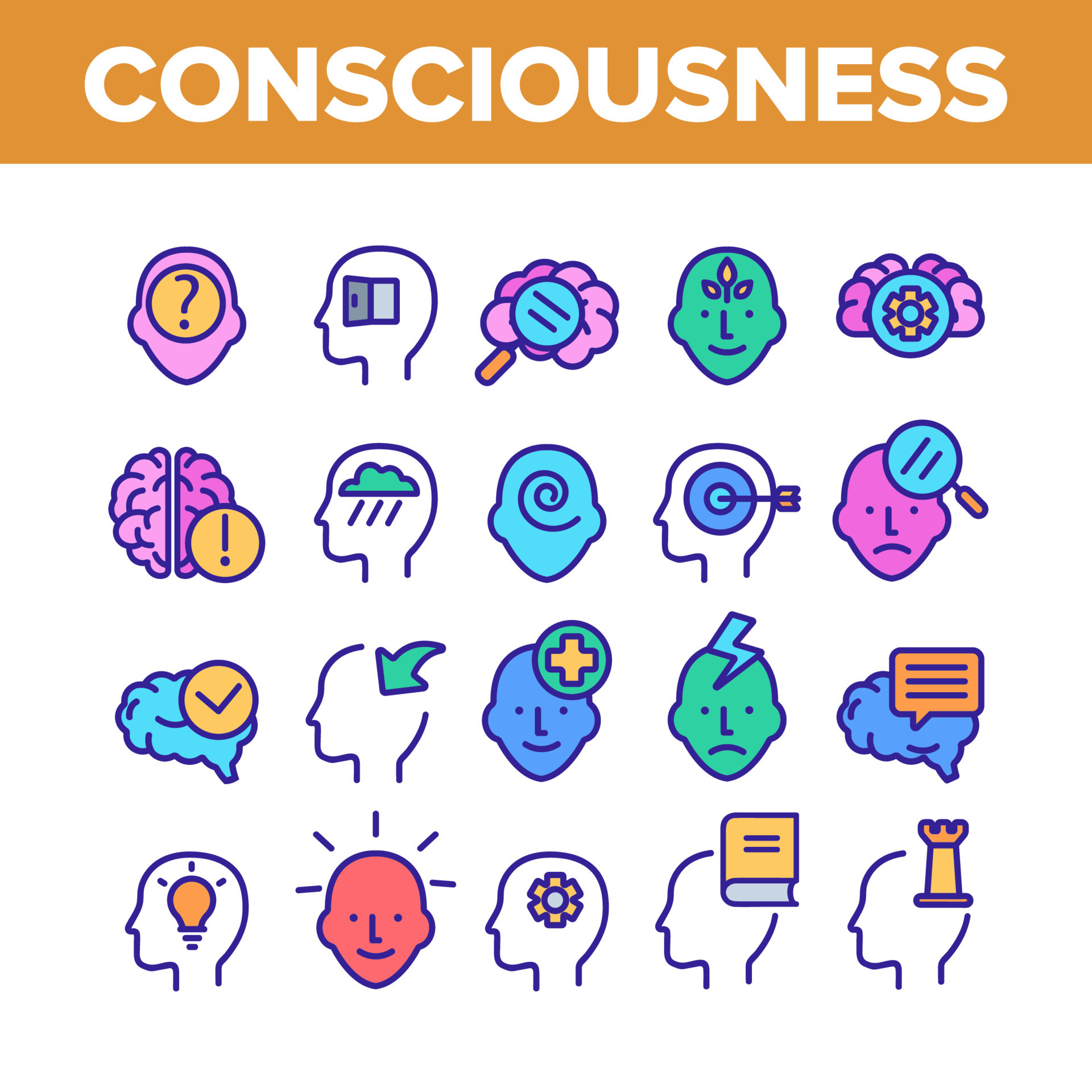 Consciousness Color Elements Icons Set Vector 9965796 Vector Art at