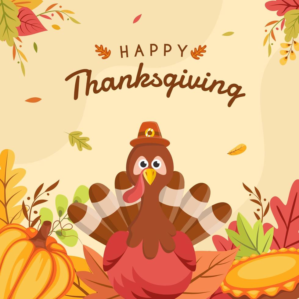 Flat Thanksgiving Day with Food and Foliages Concepts vector