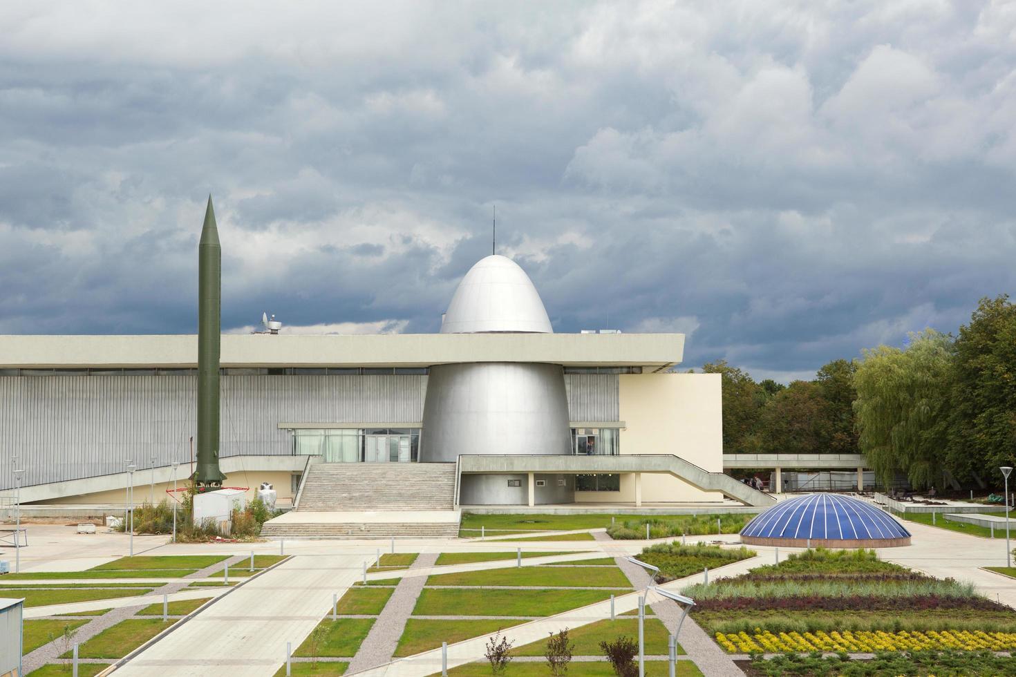 Russia, Kaluga, August 14, 2020. Kaluga Museum of Cosmonautics. Rocket, planetarium dome, park in front of the building, reconstruction, construction of the second lineRussia, Kaluga, photo