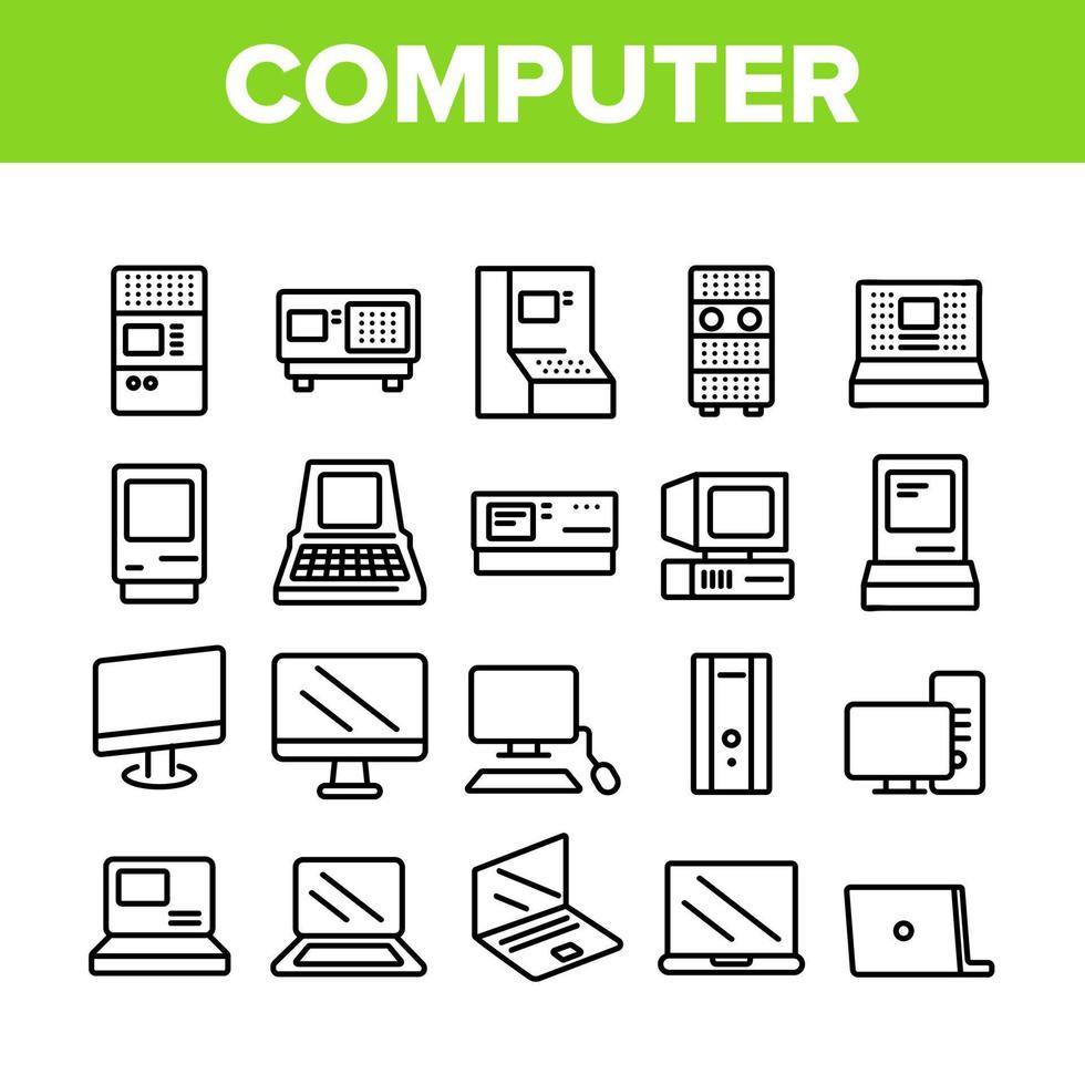 Computer Equipment Collection Icons Set Vector