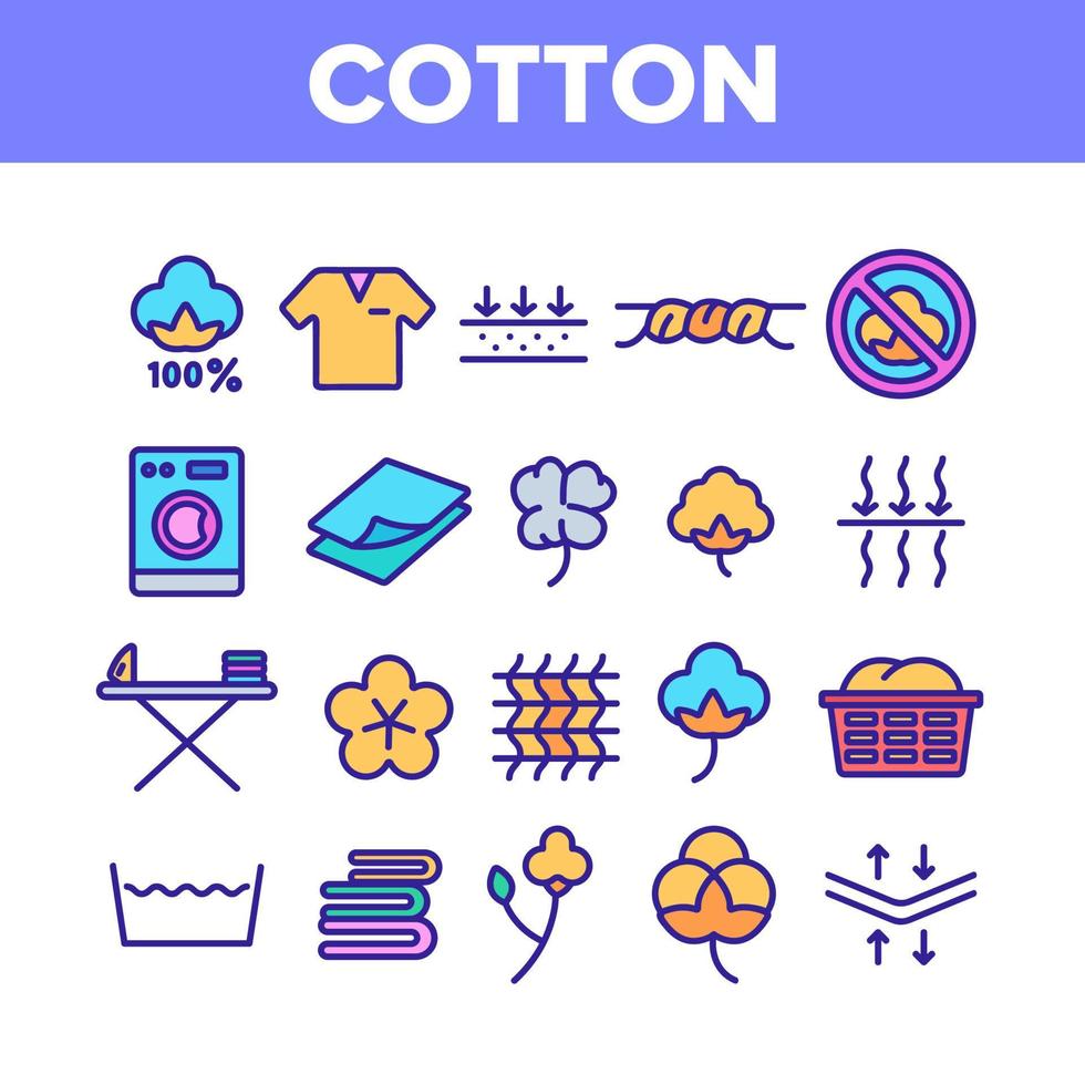 Cotton Fabric Color Elements Icons Set Vector