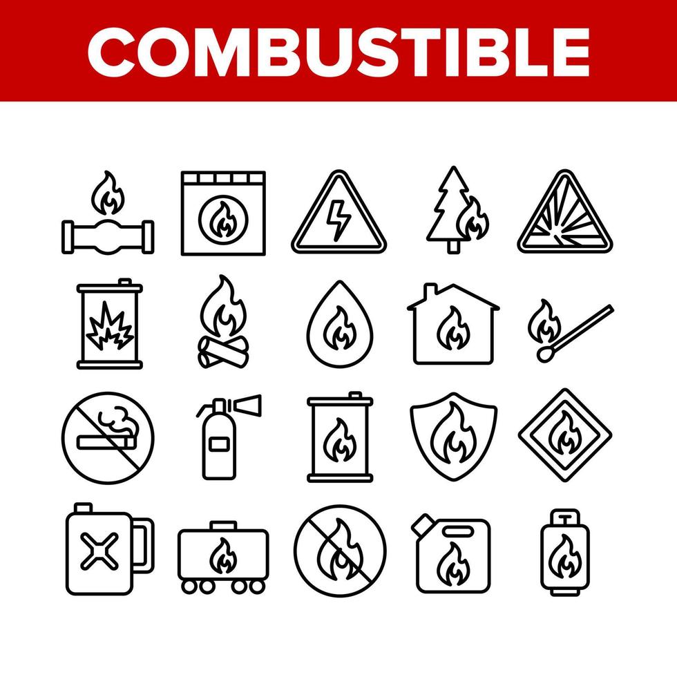 Combustible Products Collection Icons Set Vector