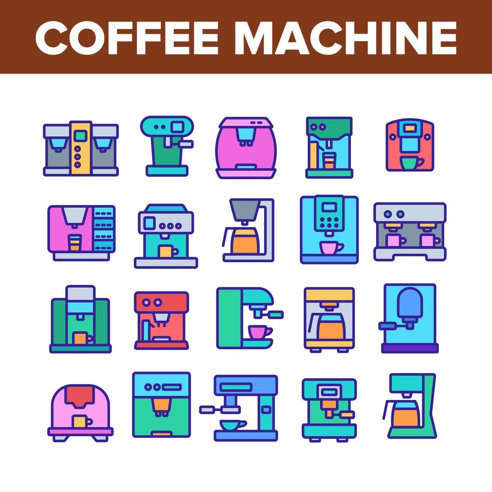 conjunto de iconos de colección de dispositivos de máquina de café vector