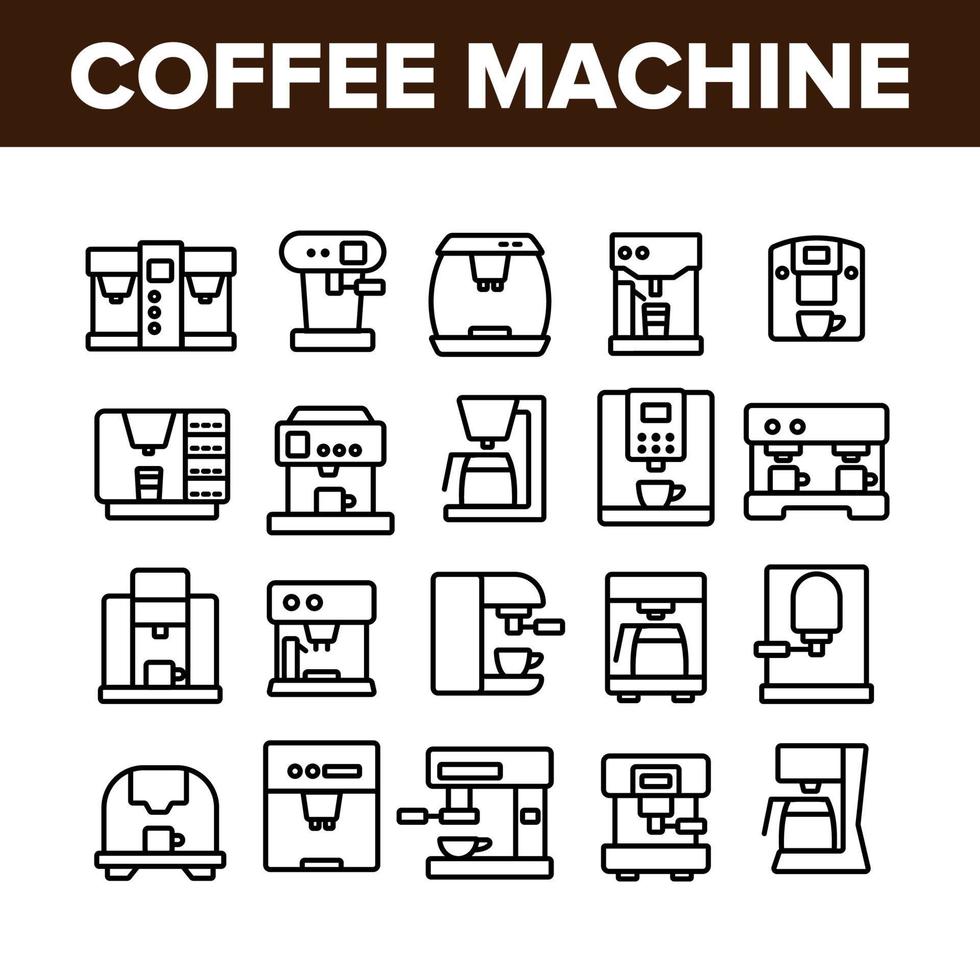 Coffee Machine Device Collection Icons Set Vector