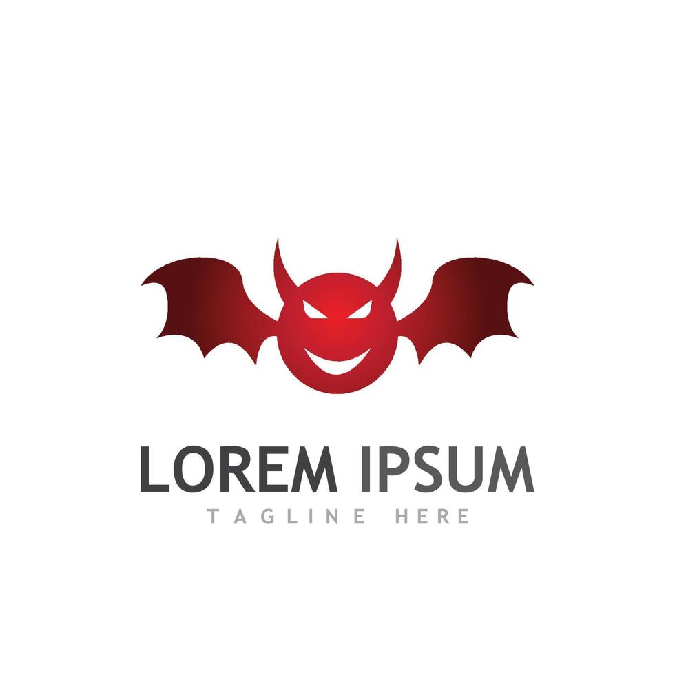 Devil logo with wings and horns using vector design concept.