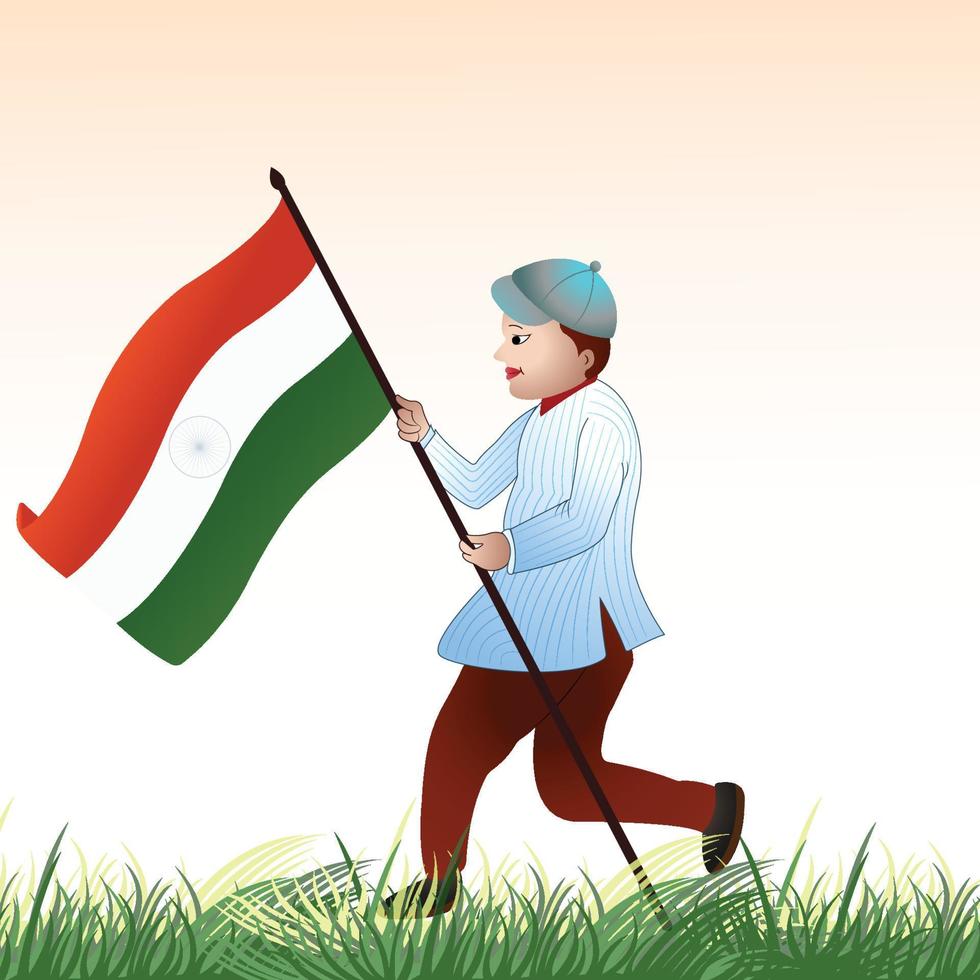 Man hand holding Indian flag with happy independence day background vector