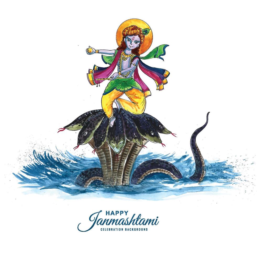 Shree krishna janmashtami holiday festival card background vector