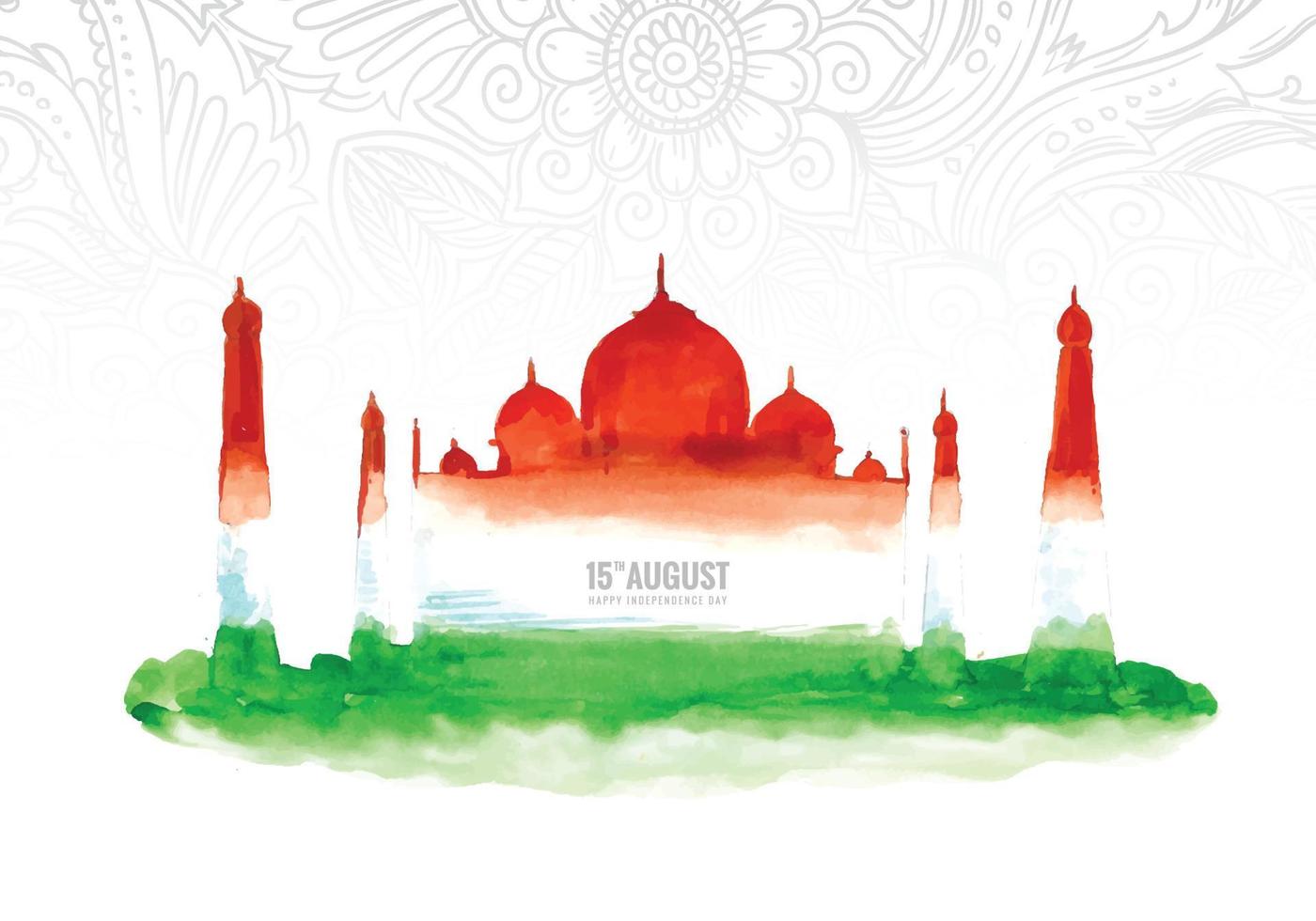 India independence day celebration on 15 august with taj mahal bacground vector