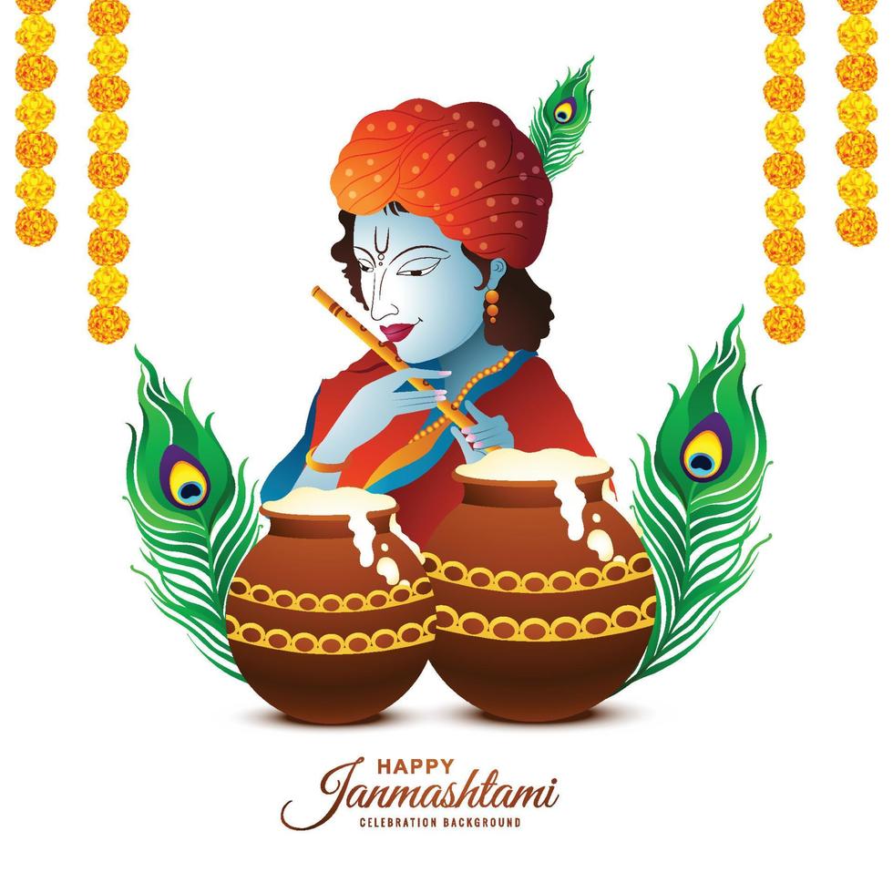 Shree krishna janmashtami festival holiday card background vector