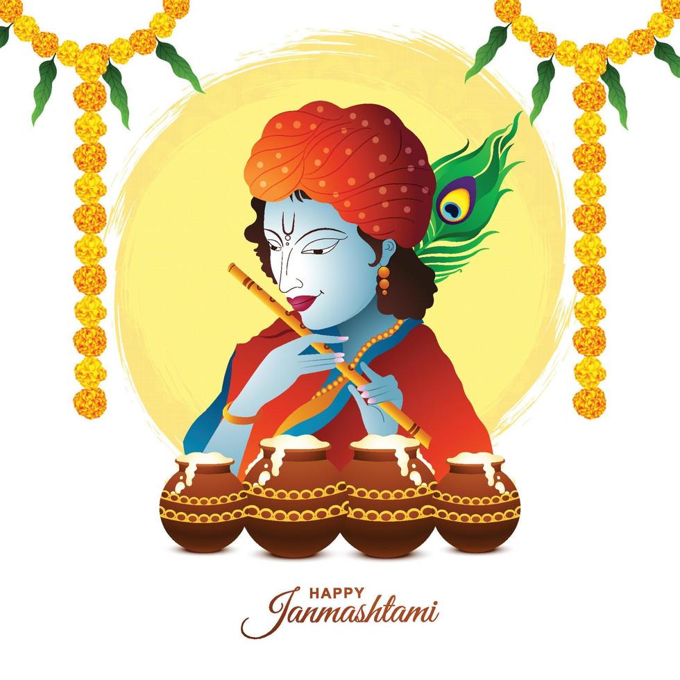 Happy janmashtami indian festival dahi handi celebration background vector