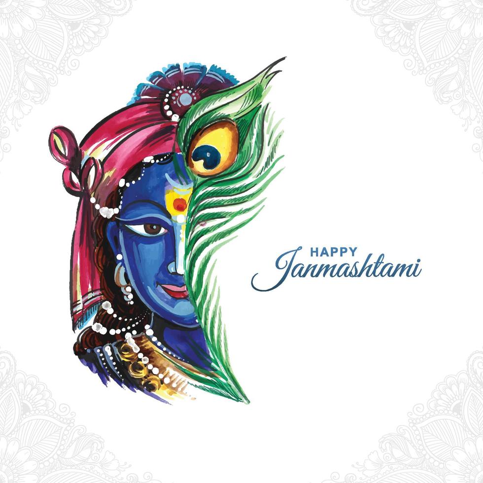 Happy janmashtami festival of india lord krishna beautiful card background vector