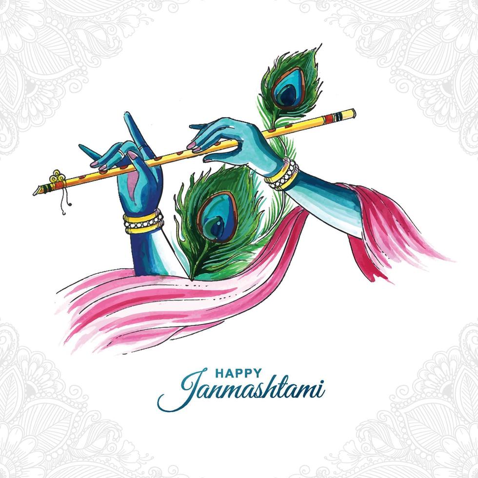 Peacock feather for shree krishna janmashtami festival card background vector