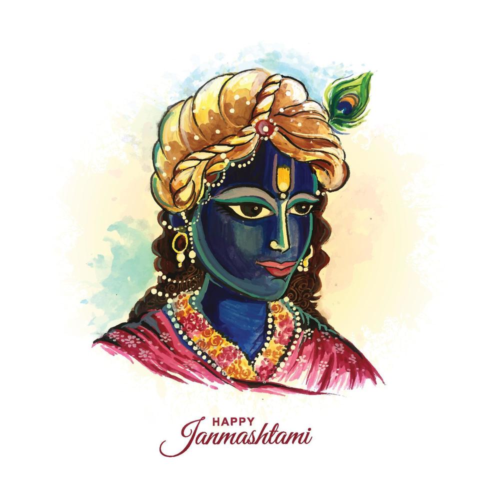 Lord krishna janmashtami religious holiday card background vector