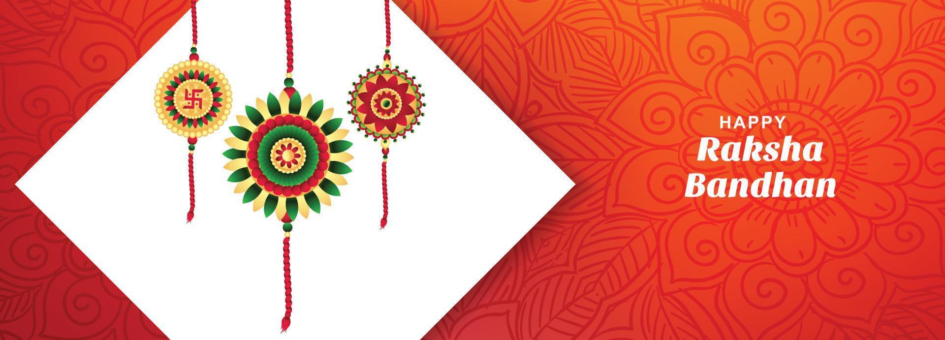 rakhi decorativo para feliz raksha bandhan diseño de banner de tarjeta de celebración vector