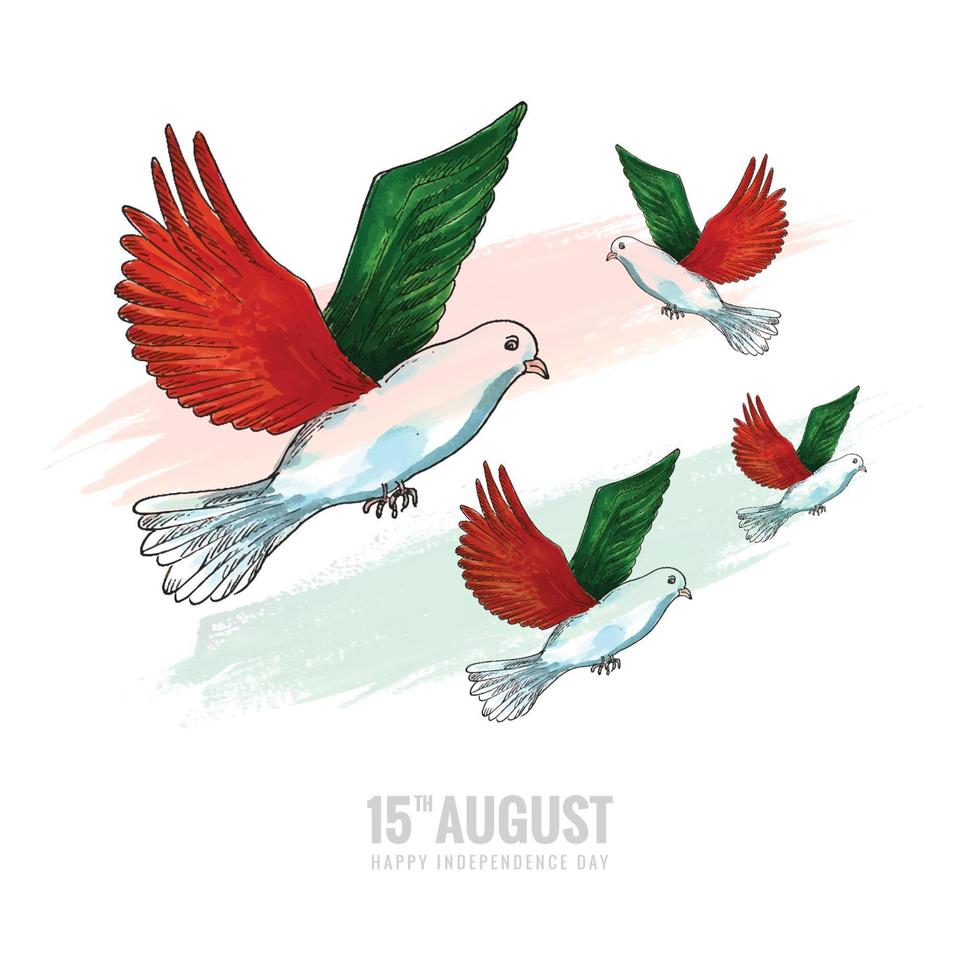 Hand draw tricolor doves happy independence day card background vector