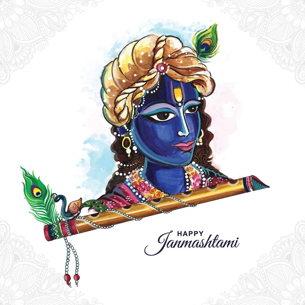 feliz festival janmashtami de india lord krishna hermoso diseño de tarjeta vector