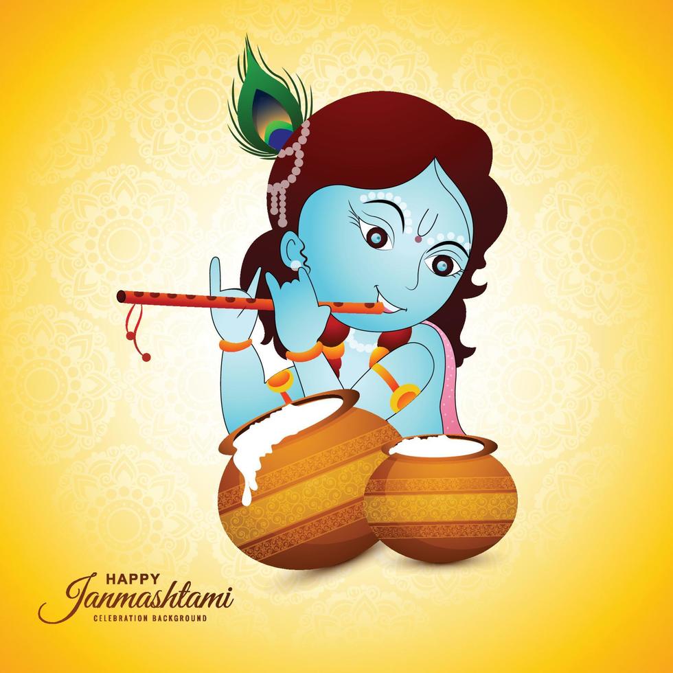 ilustración de lord krishna jugando bansuri o dahi handi fondo de tarjeta feliz janmashtami vector