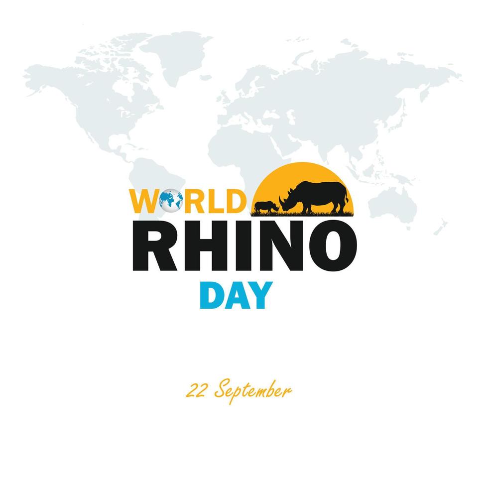 World Rhino Day. 22 September. Adult and child rhino vector illustration in honor of world rhino day.