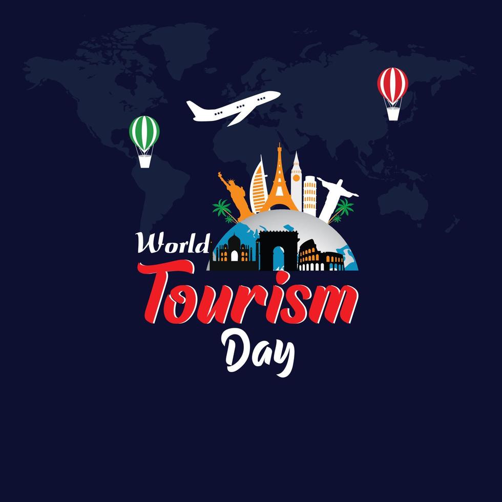 World Tourism Day. 27 September. Vector illustration for travel design. Famous country symbol icon. Tourism city place culture architecture. USA, Russia, London, Paris, Australia.