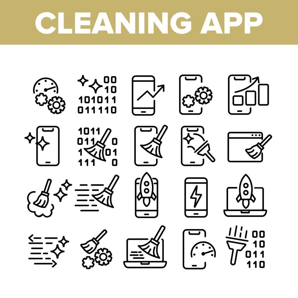 Cleaning Application Collection Icons Set Vector