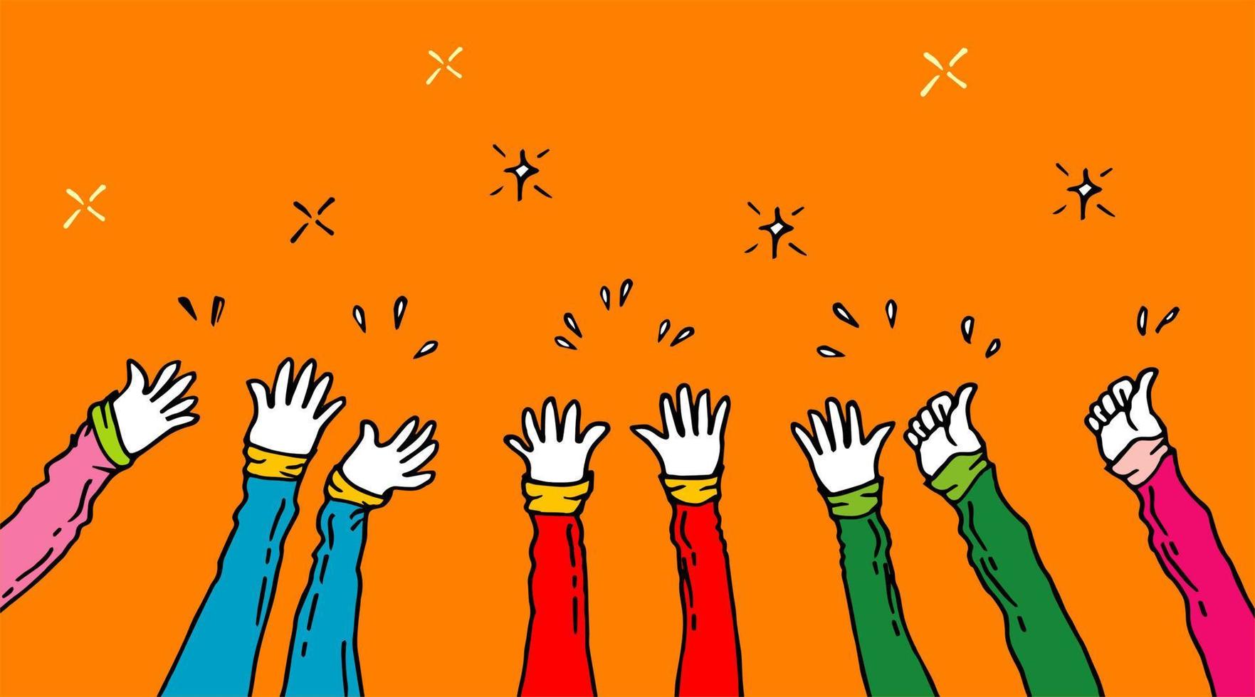 hands up applause hand draw. cartoon style with funny colors. vector illustration