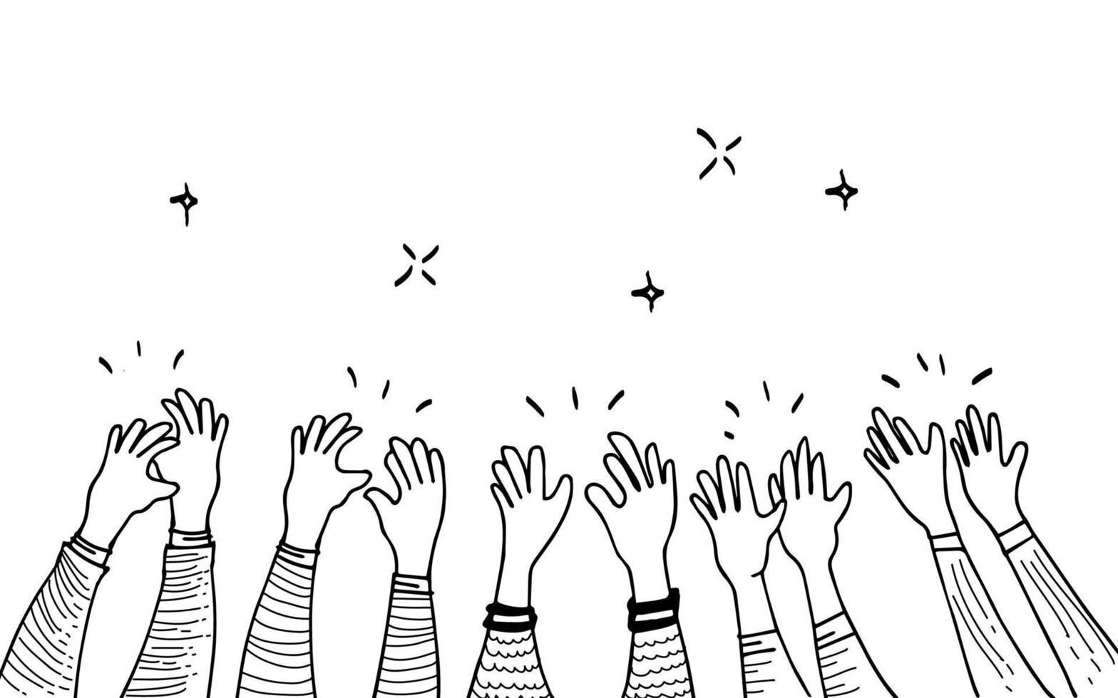 hand drawn of hands clapping ovation. applause, thumbs up gesture on doodle style , vector illustration