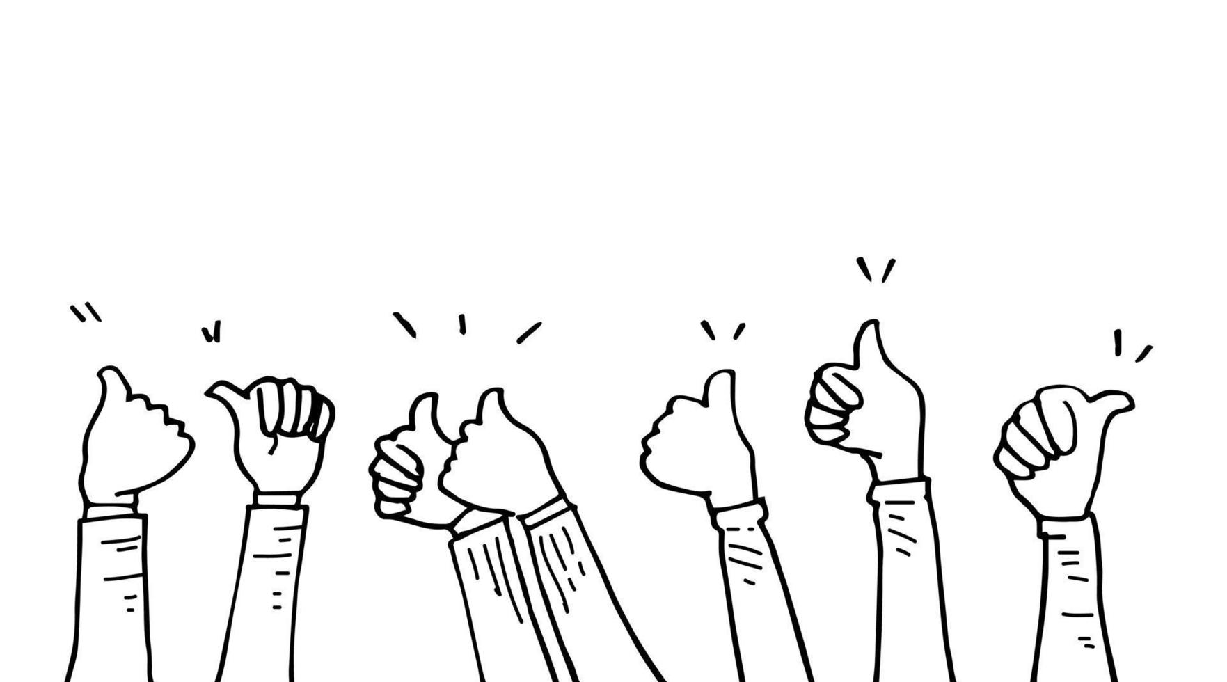 hand drawn of hands clapping ovation. applause, thumbs up gesture on doodle style , vector illustration