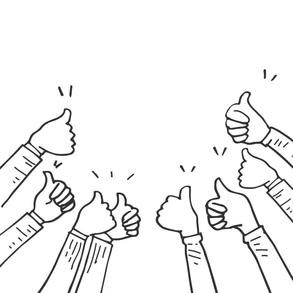 hand drawn of hands clapping ovation. applause, thumbs up gesture on doodle style , vector illustration