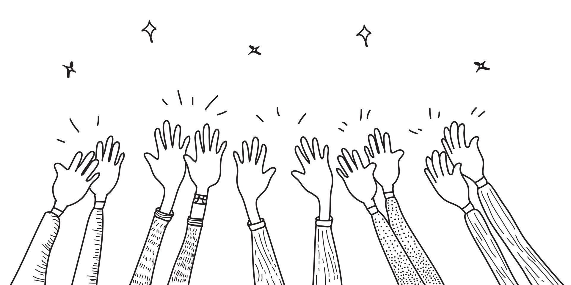 hand drawn of hands clapping ovation. applause, thumbs up gesture on doodle style , vector illustration