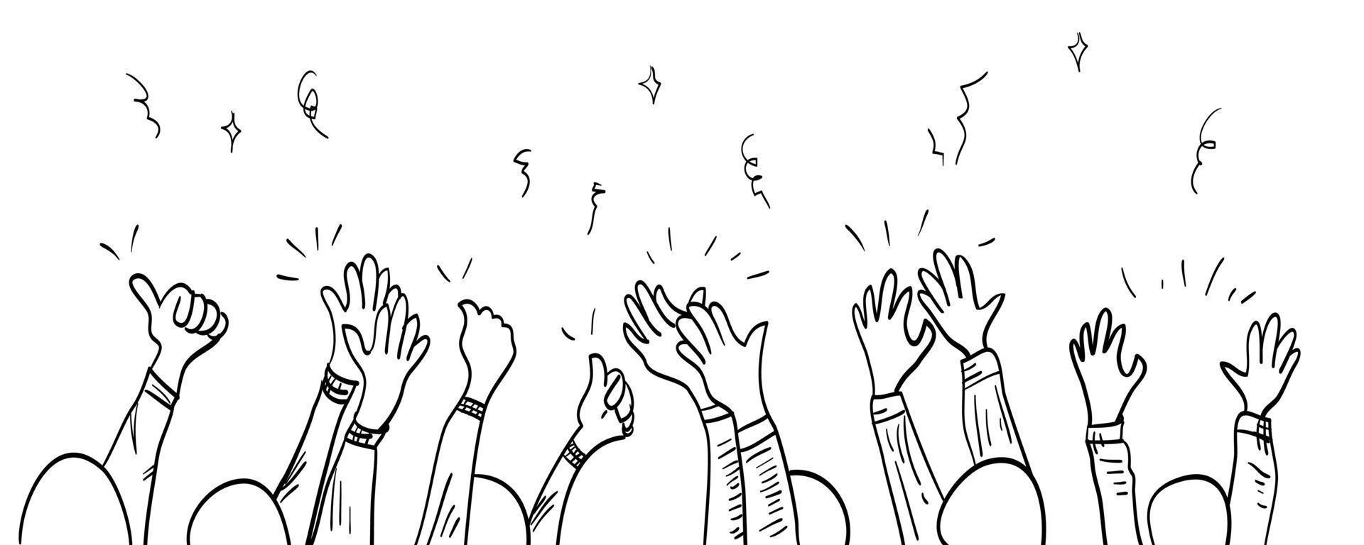 hand drawn of hands clapping ovation. applause, thumbs up gesture on doodle style , vector illustration