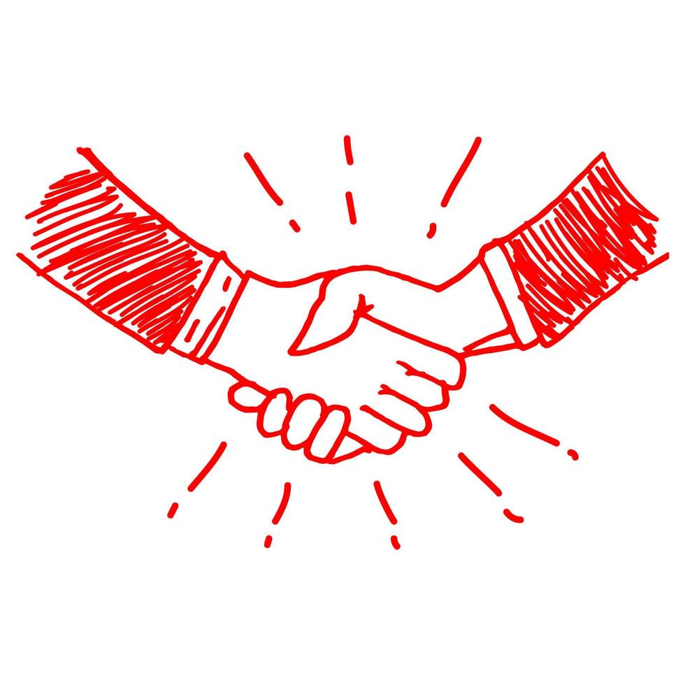 hand drawn of handshake. hand gesture on doodle style. vector illustration