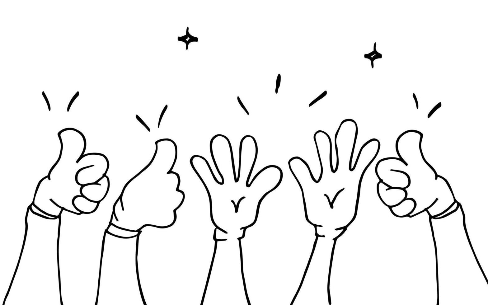 hand drawn of hands clapping ovation. applause, thumbs up gesture on doodle style , vector illustration