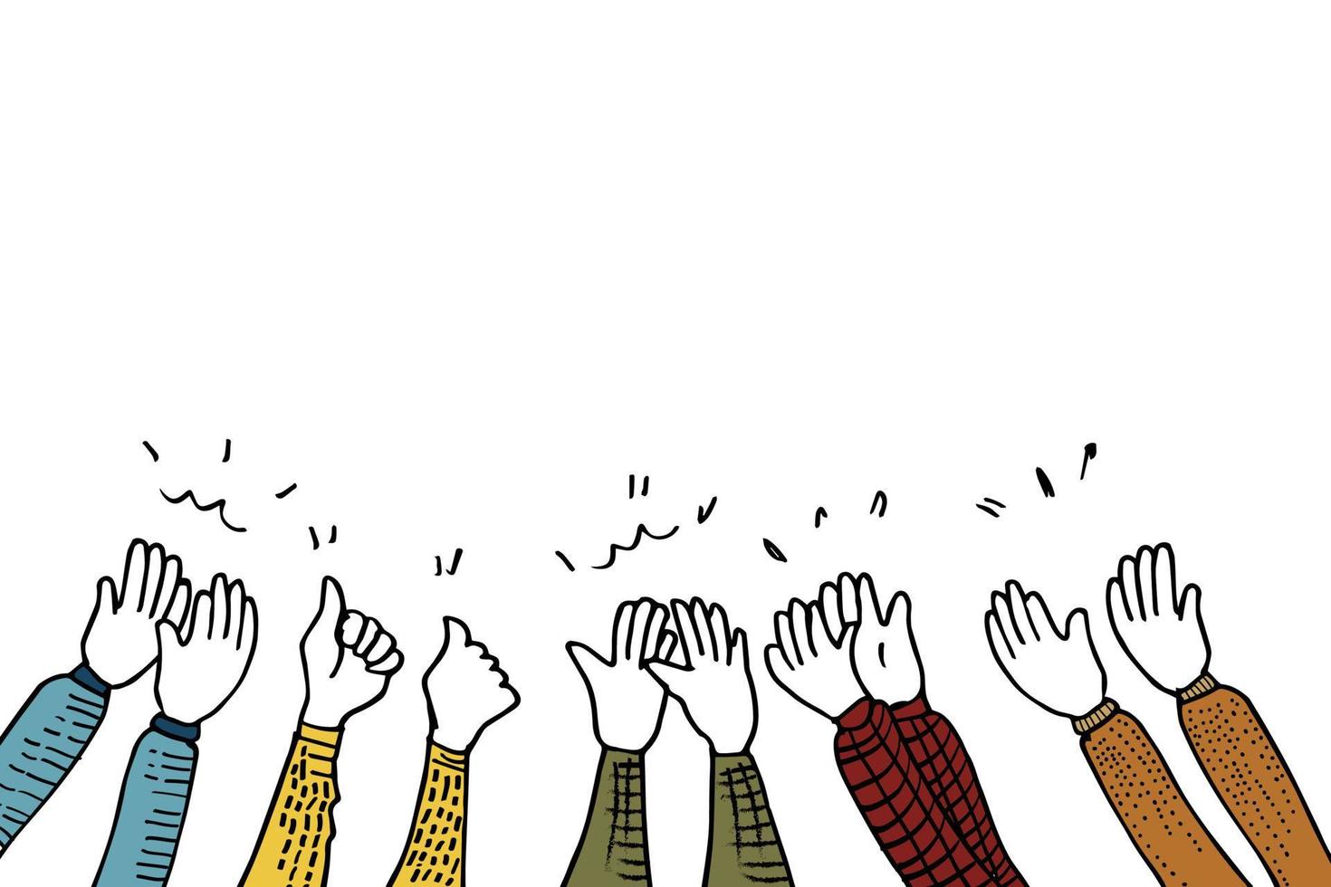 hand drawn of hands clapping ovation. applause, thumbs up gesture on doodle style , vector illustration