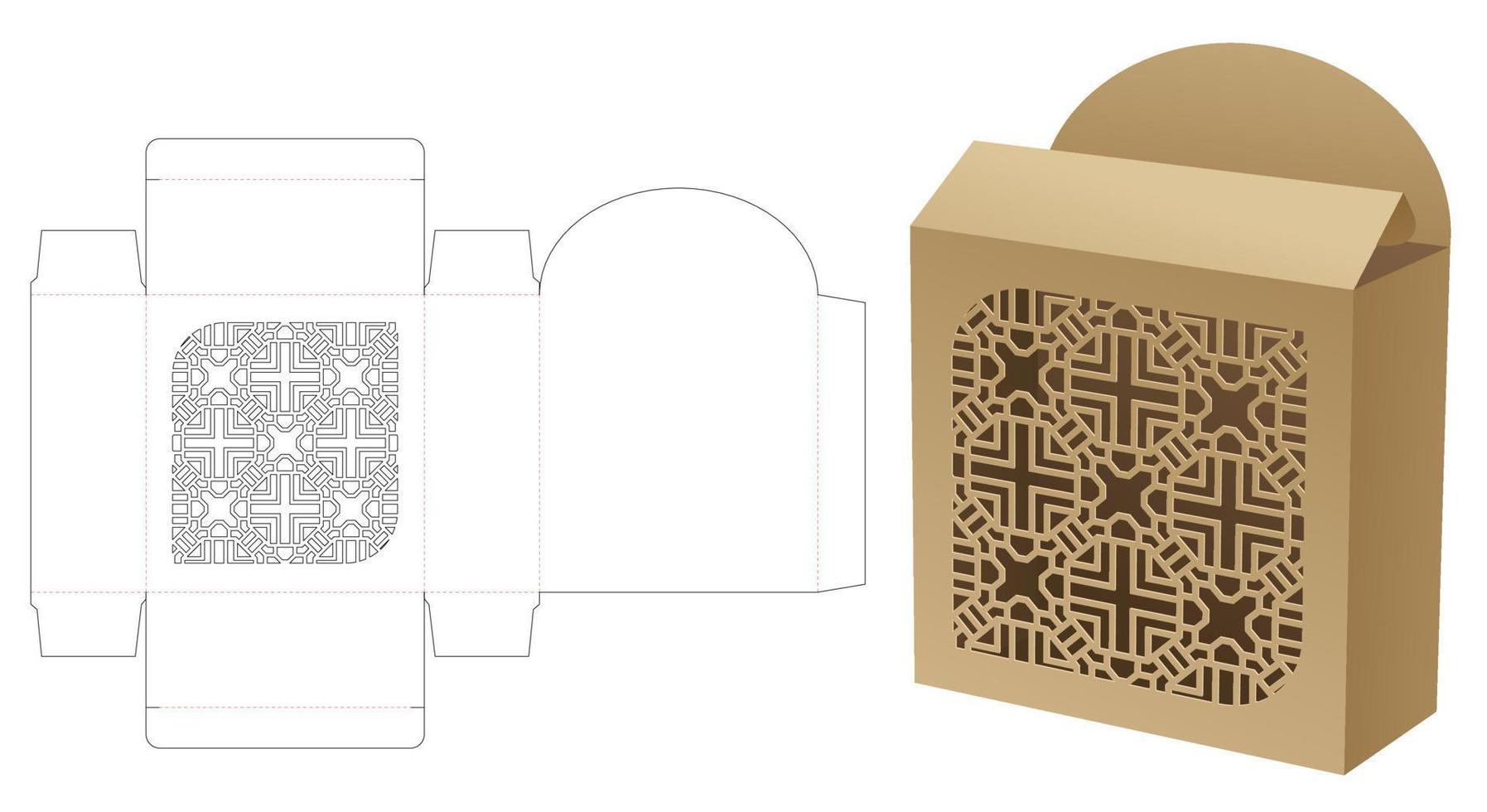Retail packaging with stenciled pattern die cut template and 3D mockup vector