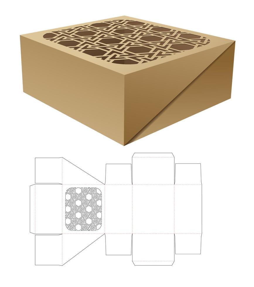 caja de pastel con patrón estarcido en la plantilla troquelada superior y maqueta 3d vector