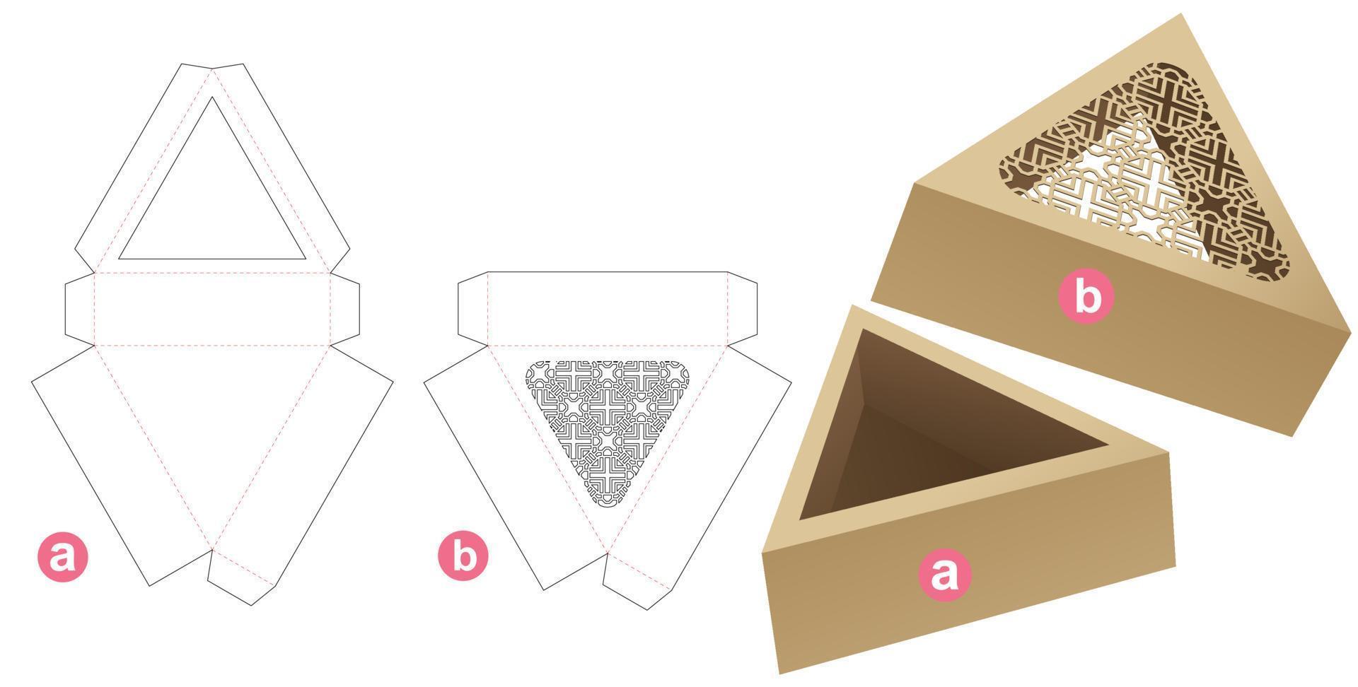 bandeja triangular con plantilla troquelada de tapa estampada y maqueta 3d vector