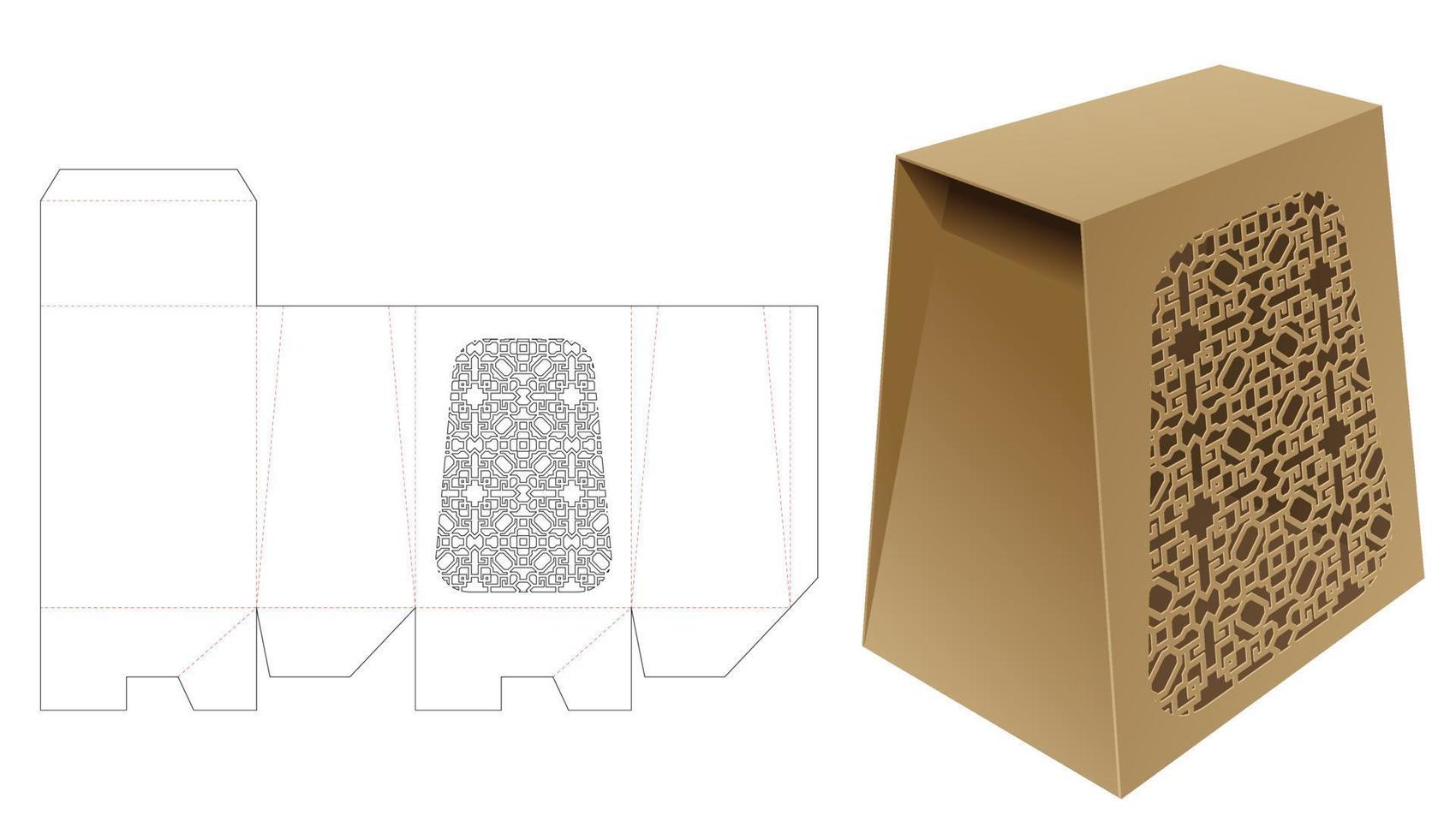 caja de embalaje trapezoidal alta con plantilla troquelada de patrón estampado y maqueta 3d vector