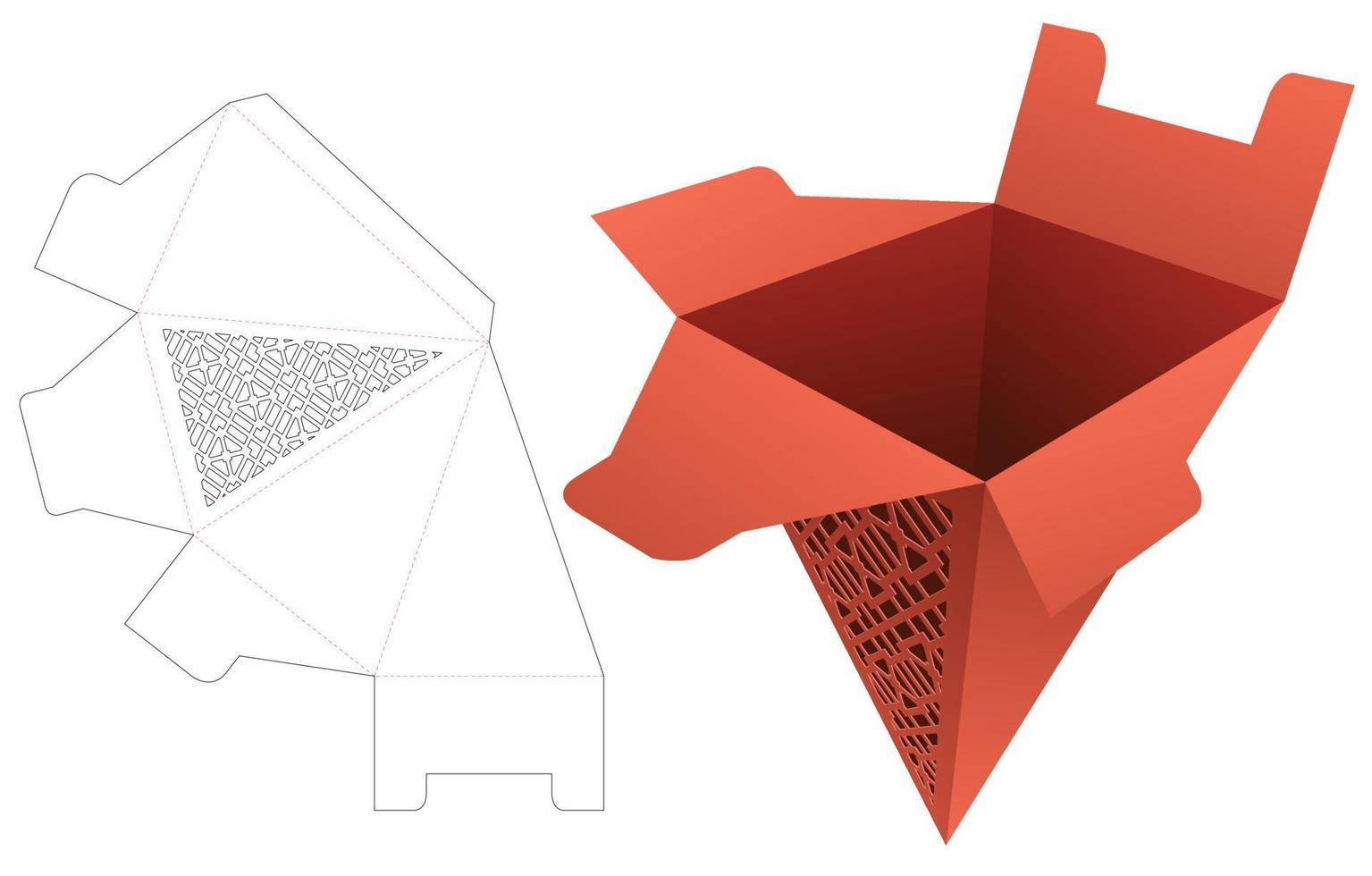 embalaje piramidal con plantilla troquelada de patrón estarcido y maqueta 3d vector