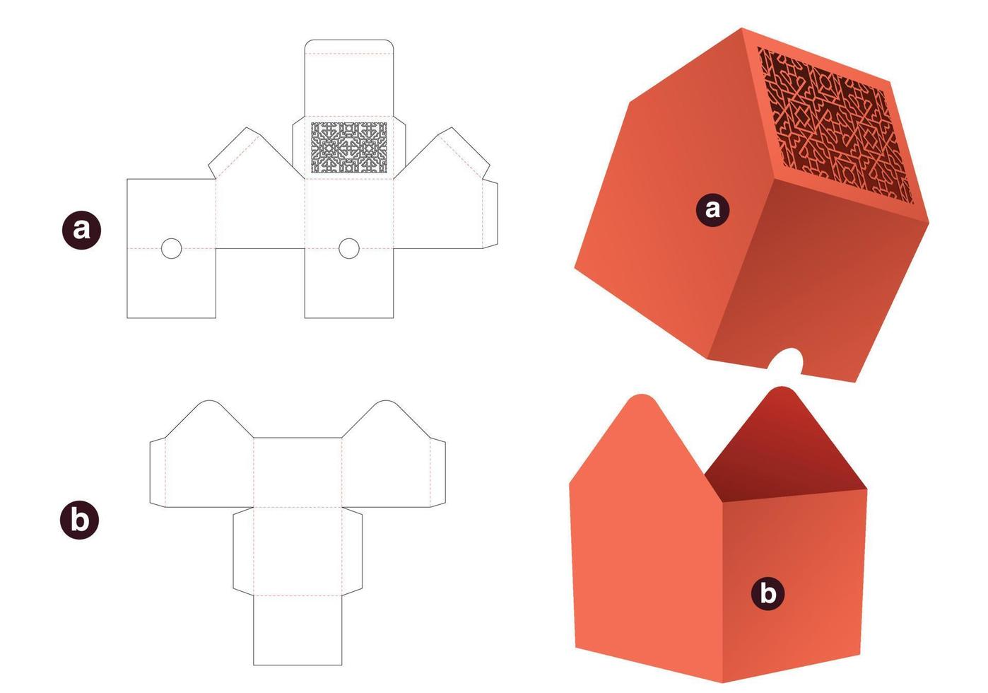 cuenco en forma de casa con plantilla troquelada de cubierta estampada y maqueta 3d vector