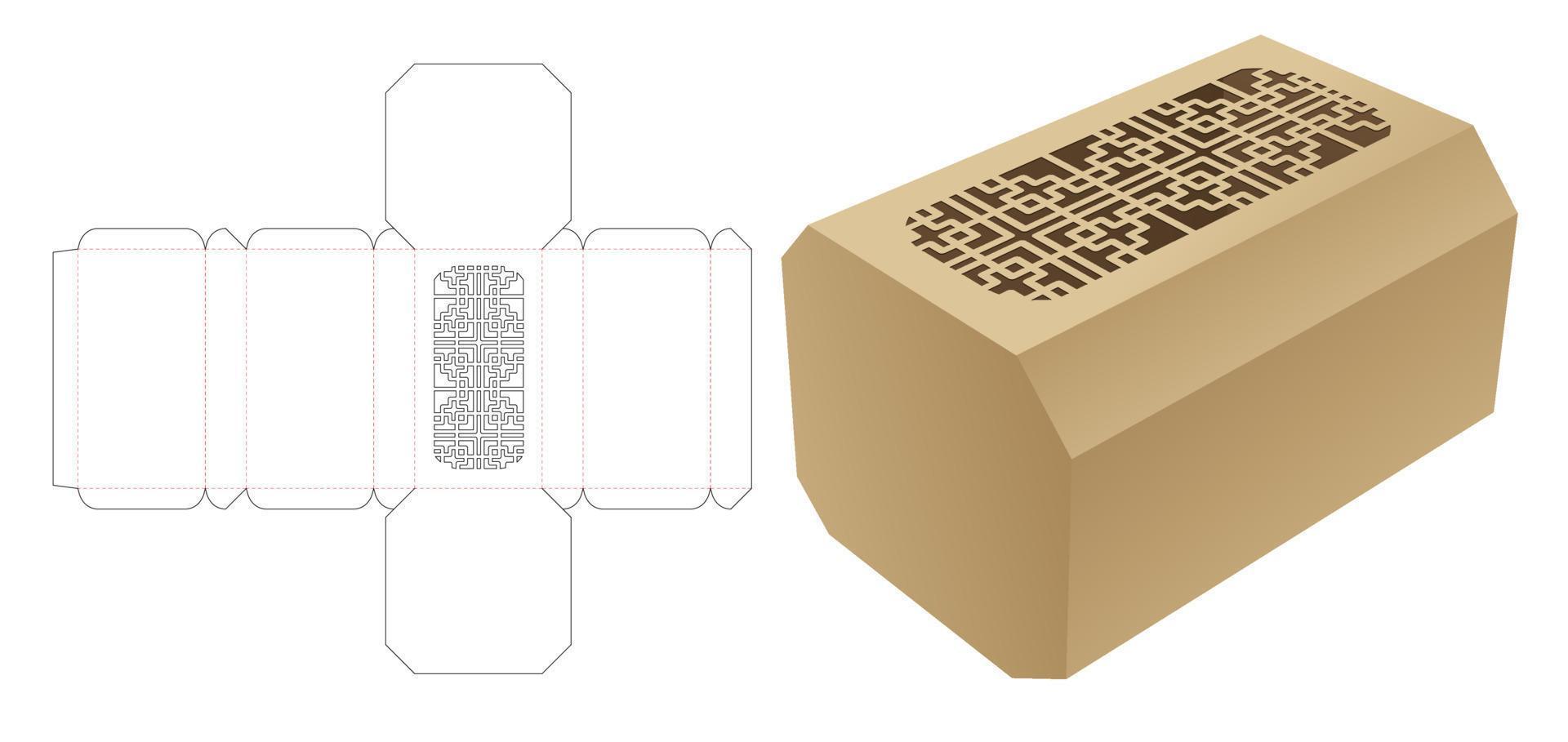 Stenciled pattern octagonal box die cut template and 3D mockup vector