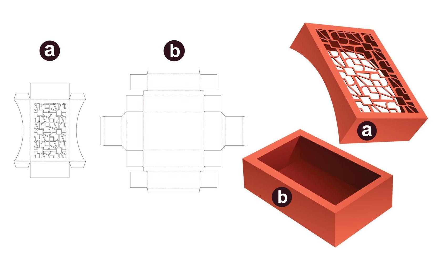 Stenciled soap box die cut template and 3D mockup vector