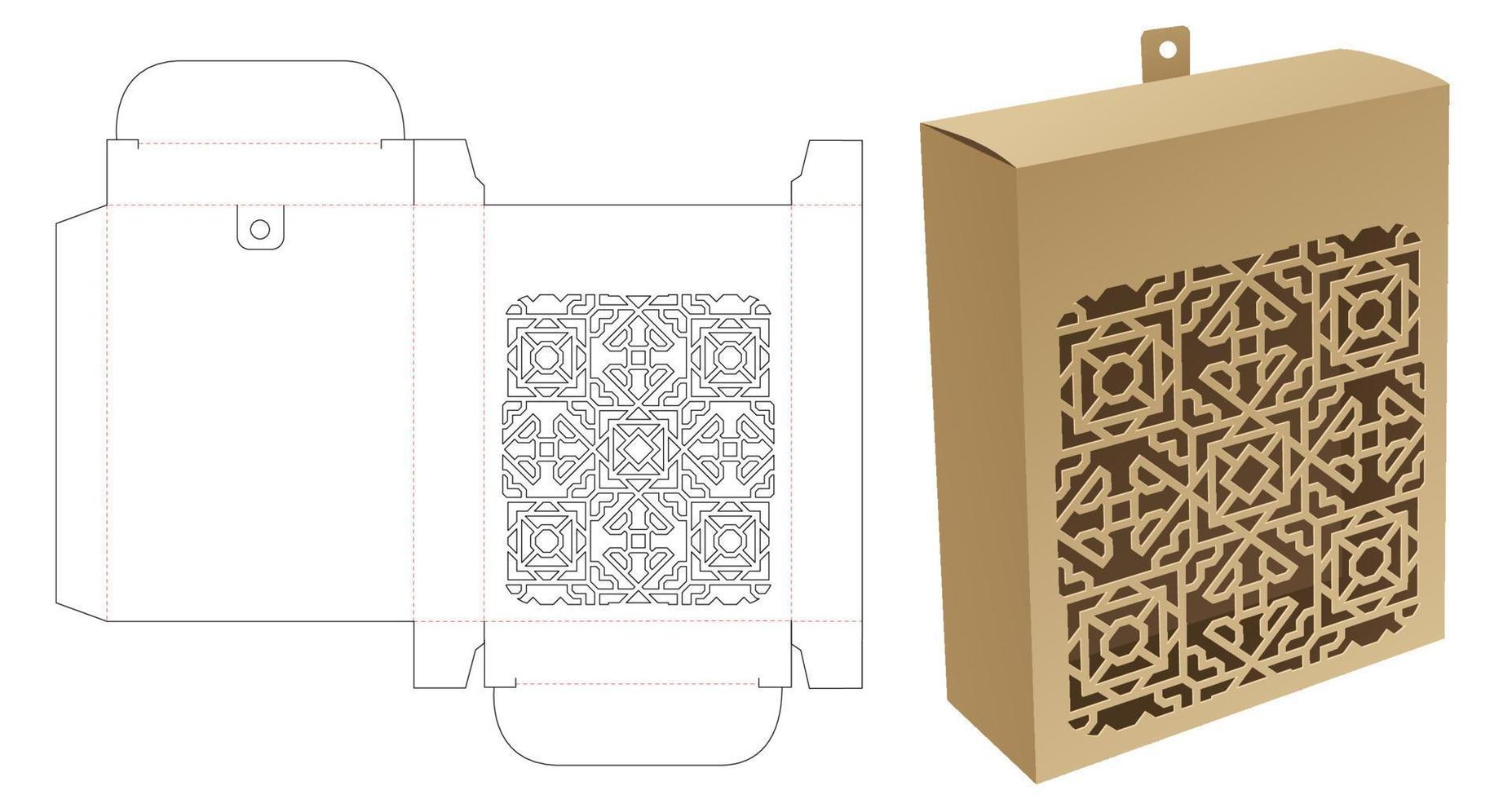 embalaje colgante con plantilla troquelada de patrón estarcido y maqueta 3d vector