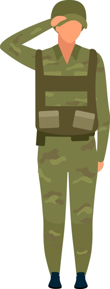 Saluting soldier semi flat color vector character