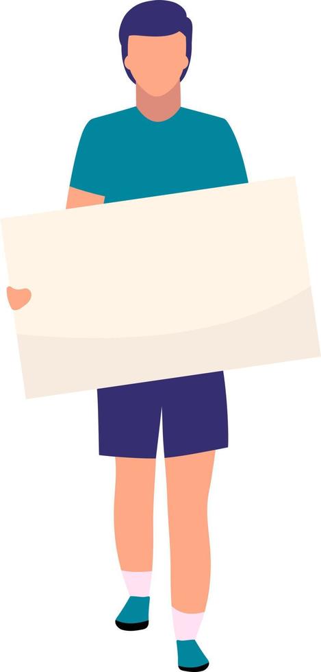 Man walking with blank card semi flat color vector character