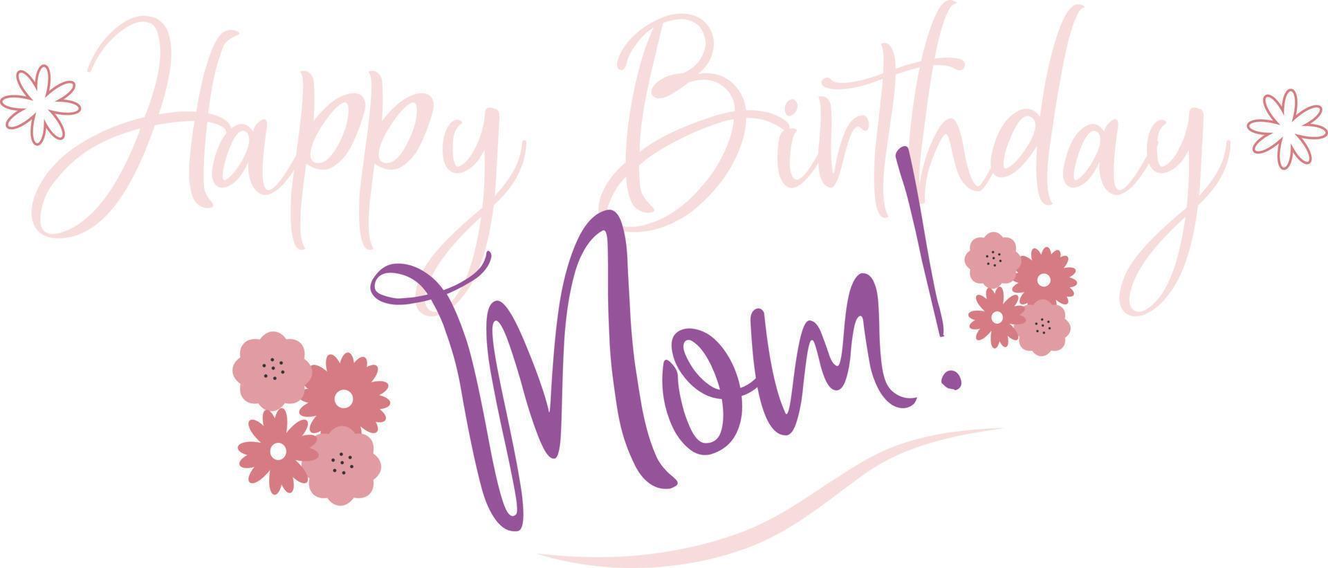 Happy Birthday, Mom and flowers card template. Greeting mother with holiday. Family celebration. Social media post design. Flat vector color illustration for poster, web banner, ecard