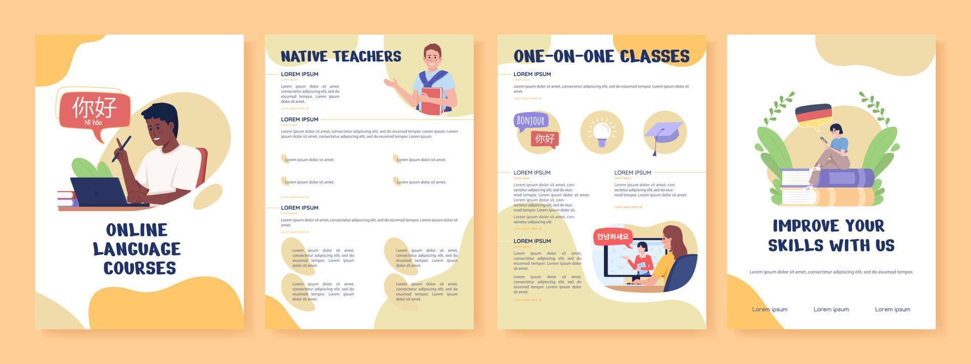 Online language courses flat vector brochure template